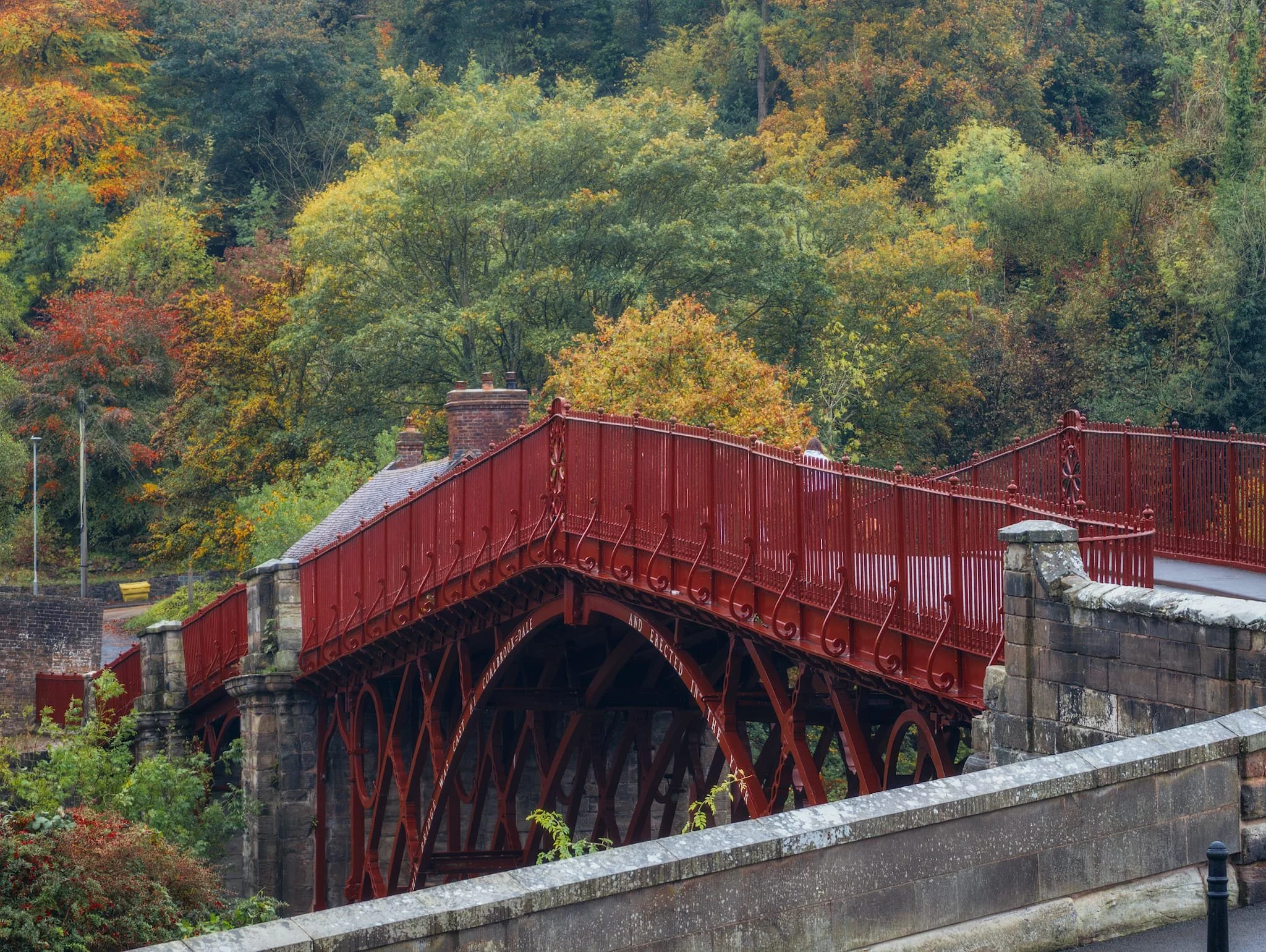 A tighter composition from above the Iron Bridge, adorned in beautiful autumn foliage.