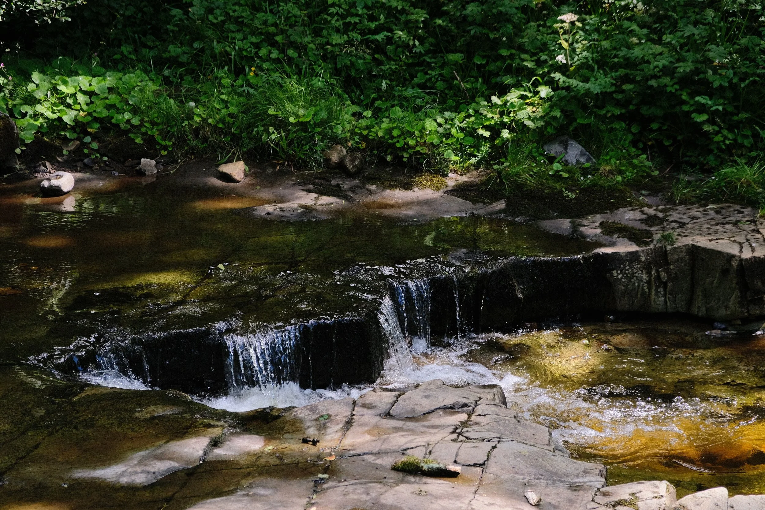 Gorgeous light play around these little cascades as the peeped in and out of the clouds.