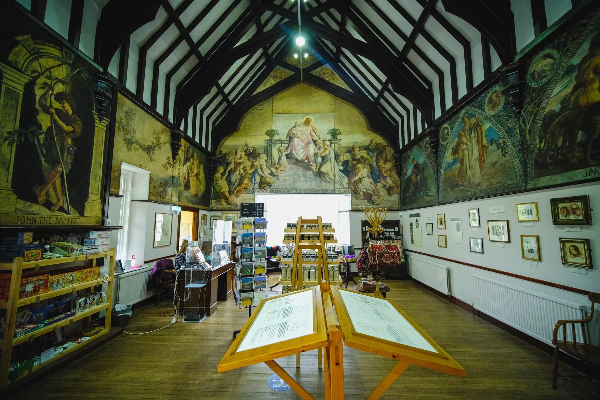 She had a school built in the village and, between 1860 and 1882, decorated it with wall paintings she created of bible scenes featuring local tenants, workers, and children in the scenes.