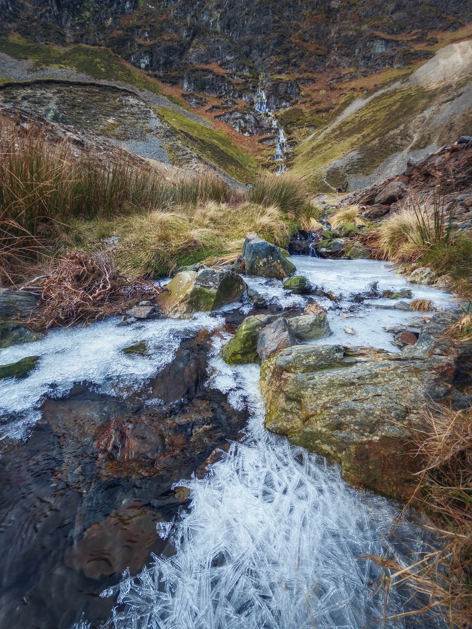Getting low and close to Coledale Beck revealed a partially frozen river with beautiful ice formations.