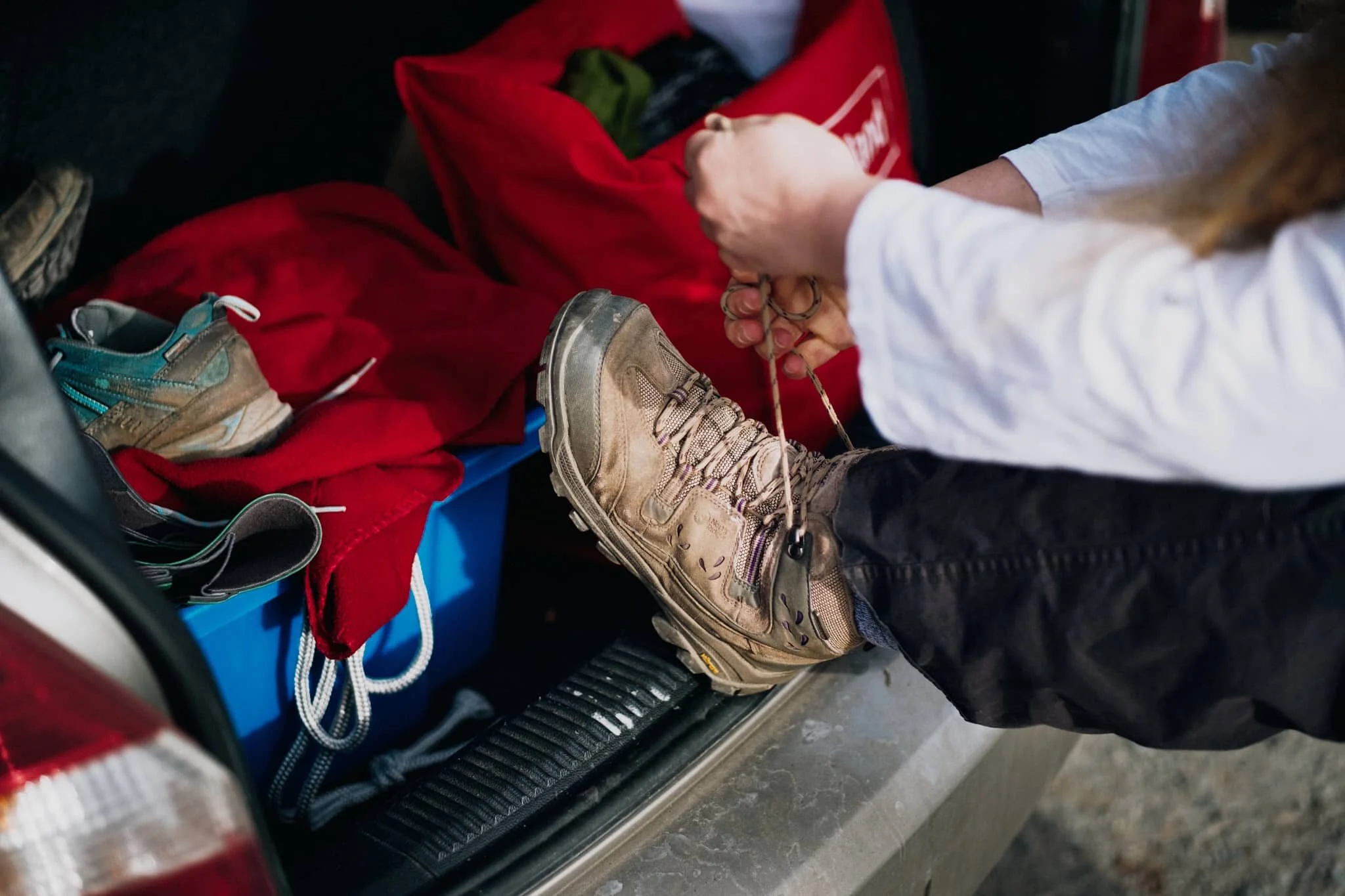 Lacing up.