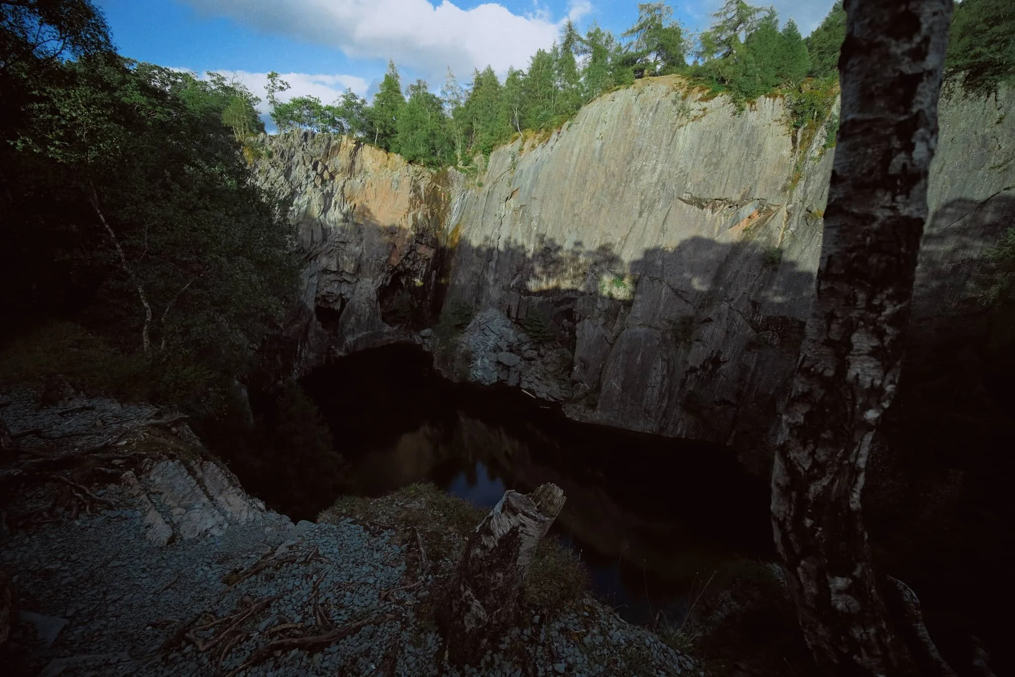 We scanned along this western edge of the quarry, shooting along the way as the light gradually faded along the top of the crags.
