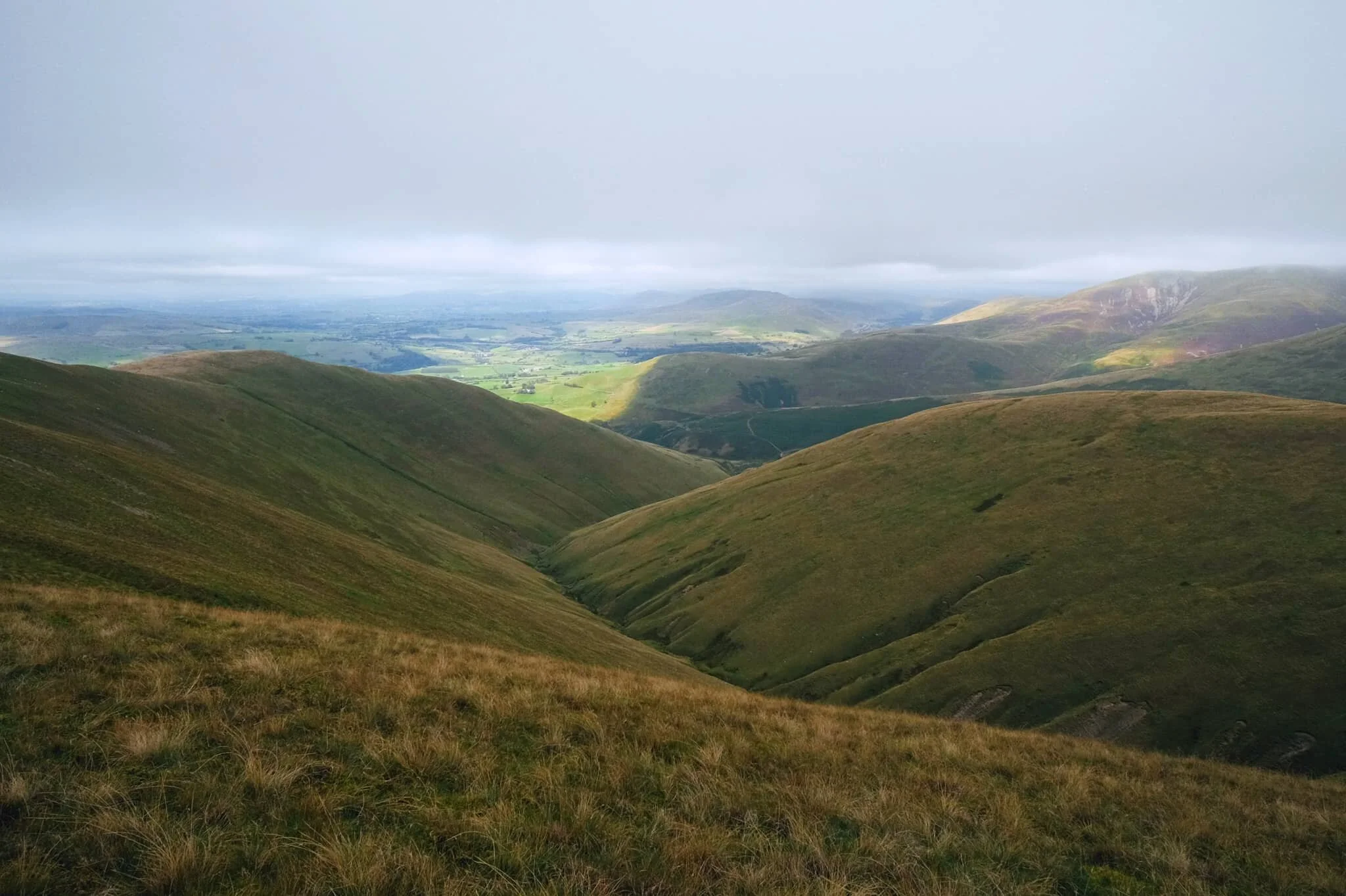 Looking down the gill of Swarth Greaves Beck eastwards. Views for miles and miles.