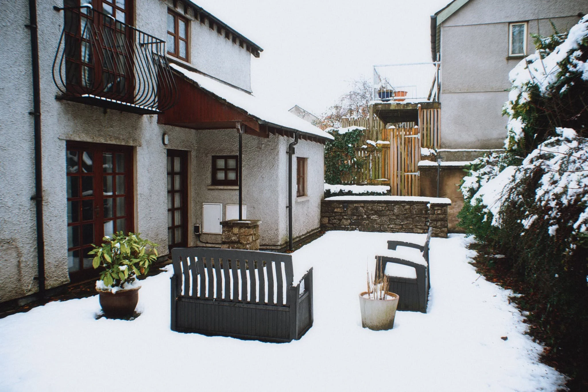 Virgin snow in the courtyard.