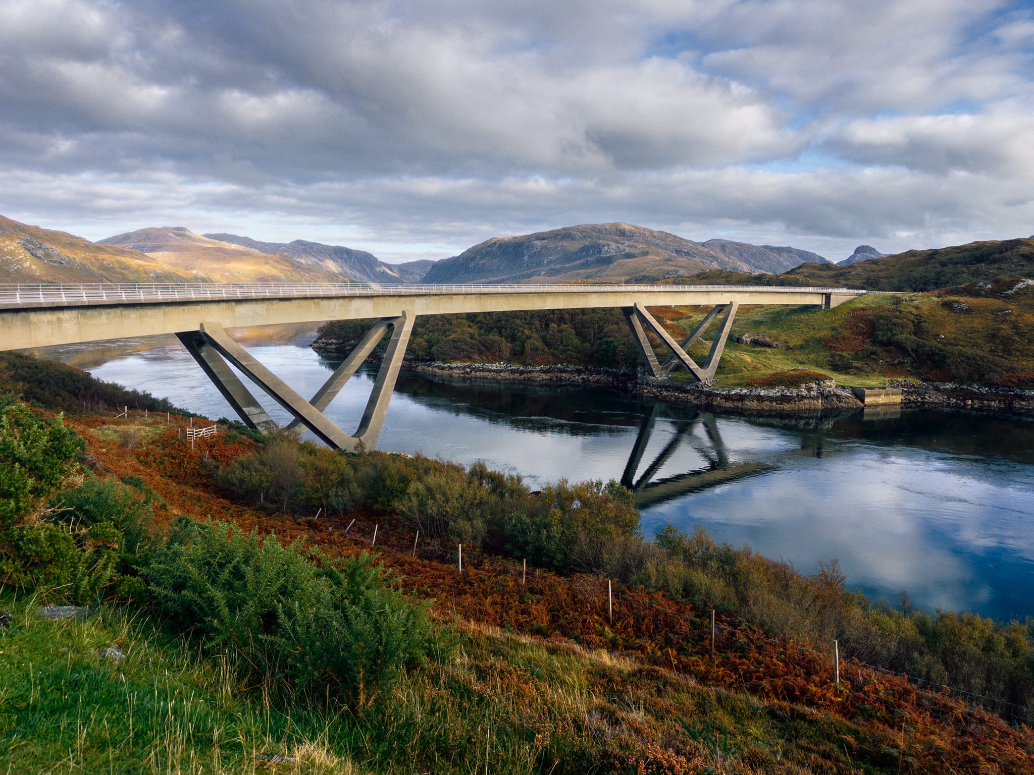 We carried on north, across the Kylesku bridge where another free car park offers respite and cracking views. The bridge was completed in 1984 and is now classified as a Category A structure, recognising it as “visually striking and technically innovative”.
