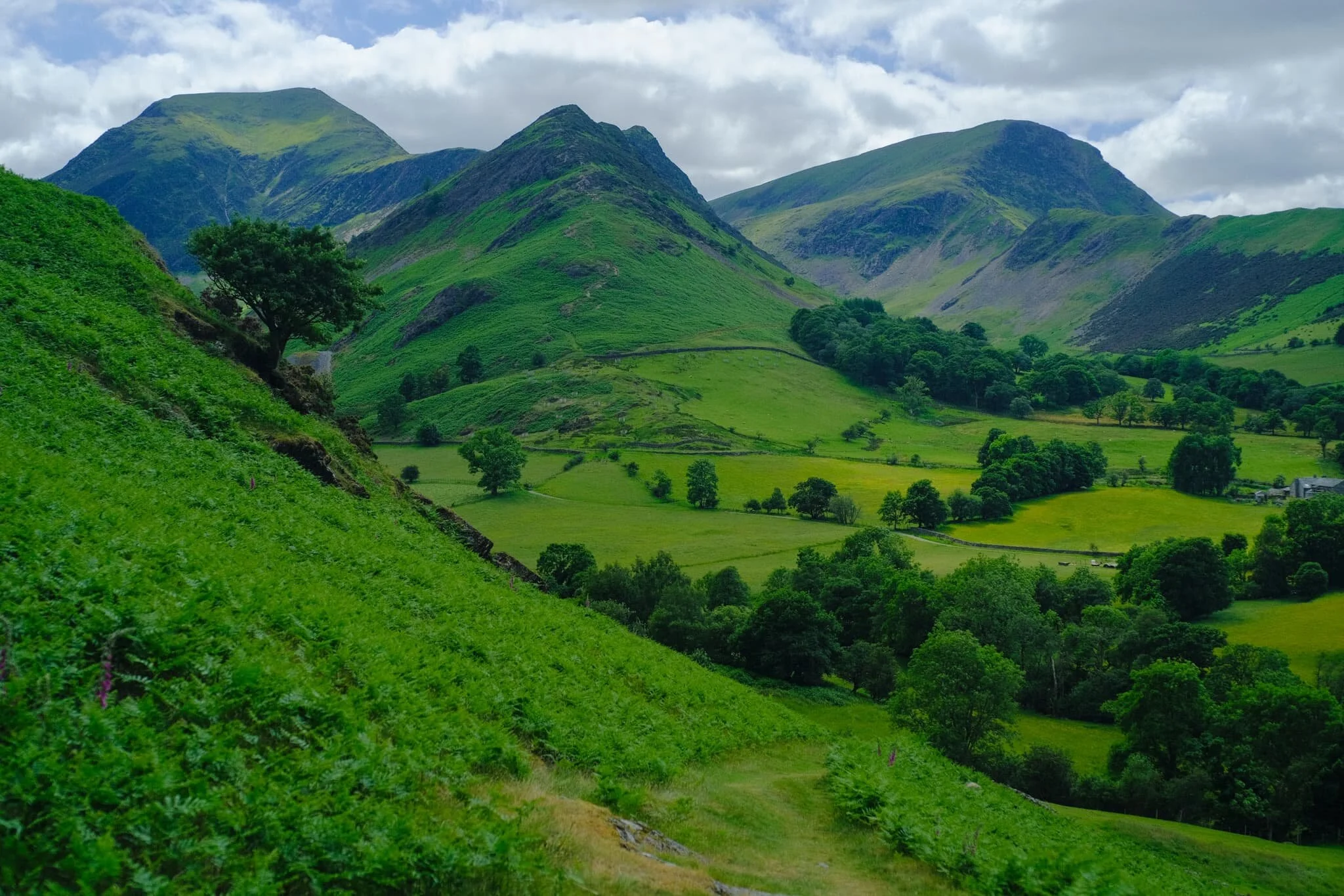 And there it is. In my mind, one of the best views in all of Lakeland. Dale Head (753 m/2,470 ft) on the left, Hindscarth (727 m/2,385 ft) in the middle, and Robinson on the right.