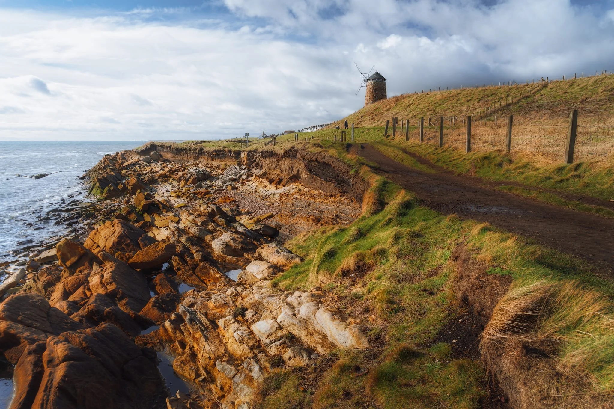 Our next destination along the Fife Coastal Path was St. Monans. Another historical fishing village, its historic buildings include this now defunct windmill that once powered a salt panning industry.