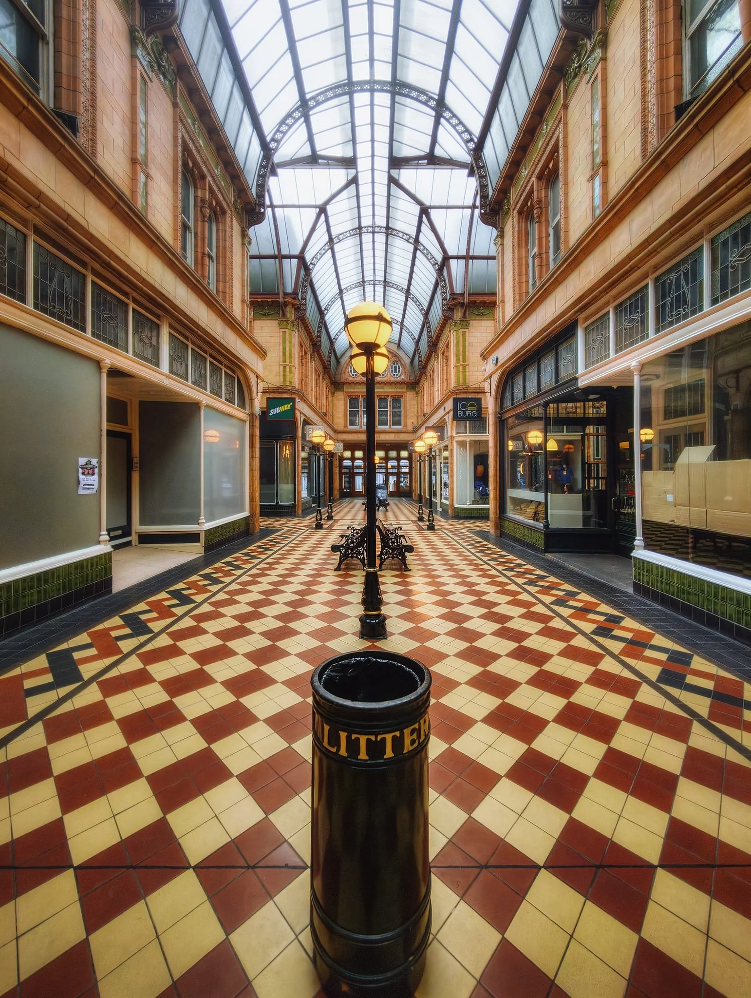 The interior of Miller Arcade. Opened in 1899, it was modelled after the larger Burlington Arcade in London.