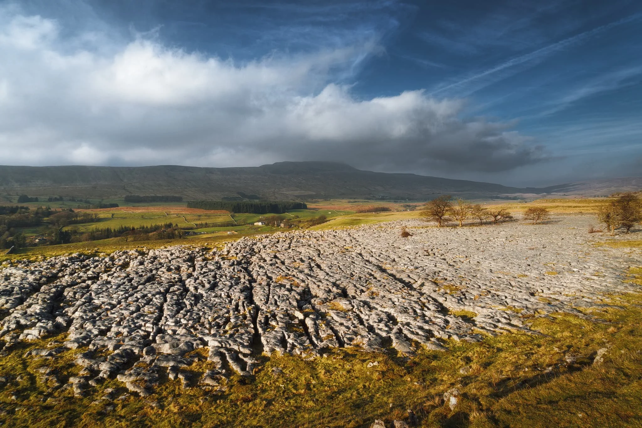 We clambered up onto the next plateau and a drone-esque composition reveals itself to us. The full expanse of this part of Southerscales Scar becomes apparent, with Whernside—the Dales’ tallest peak—rising up and tussling with the clouds. The Yorkshire Dales, in all its rugged beauty.