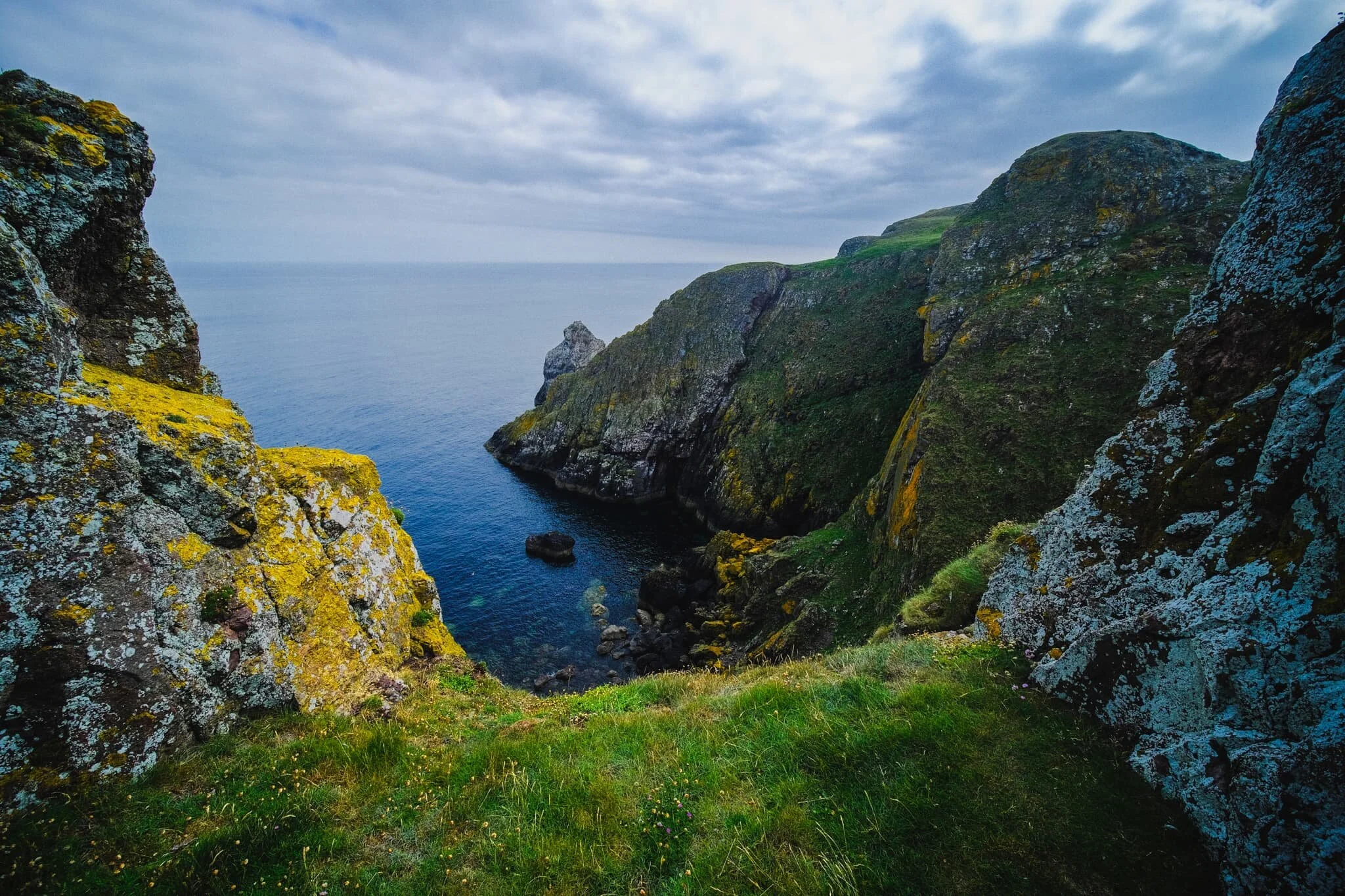 Lisabet and I find a grassy opening framed by two towers that provides me with this wonderful composition of St. Abb’s Head and the North Sea beyond.