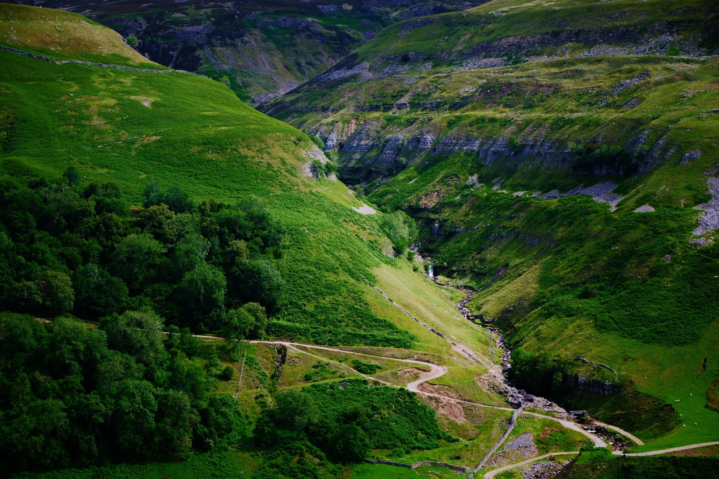 Zooming in on the deep gash in the land cut by Swinner Gill.