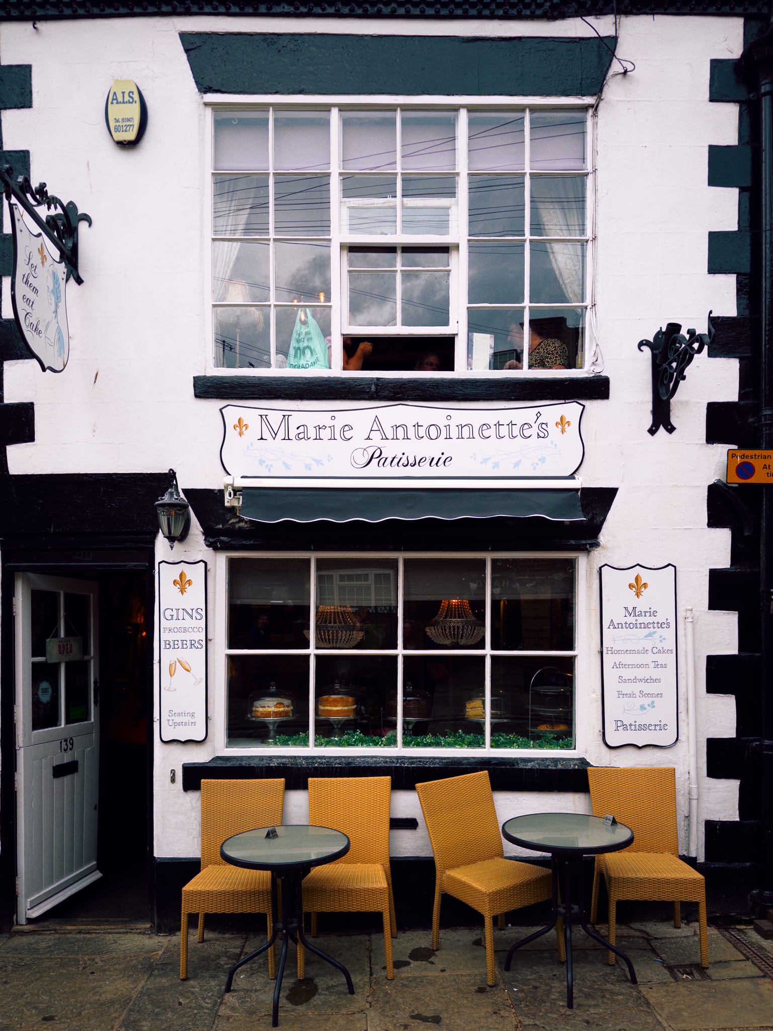This is Marie Antoinette’s Patisserie, located on Church Street — Whitby’s oldest street — and famous for its quirky, Versailles-inspired regal charm and Victorian/Dickensian styling.